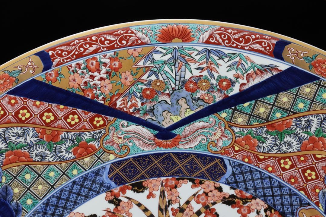 有田焼 神右エ門作 特大染綿唐獅子図大皿 飾皿 99.5㎝ 皿立付 骨董 古美術