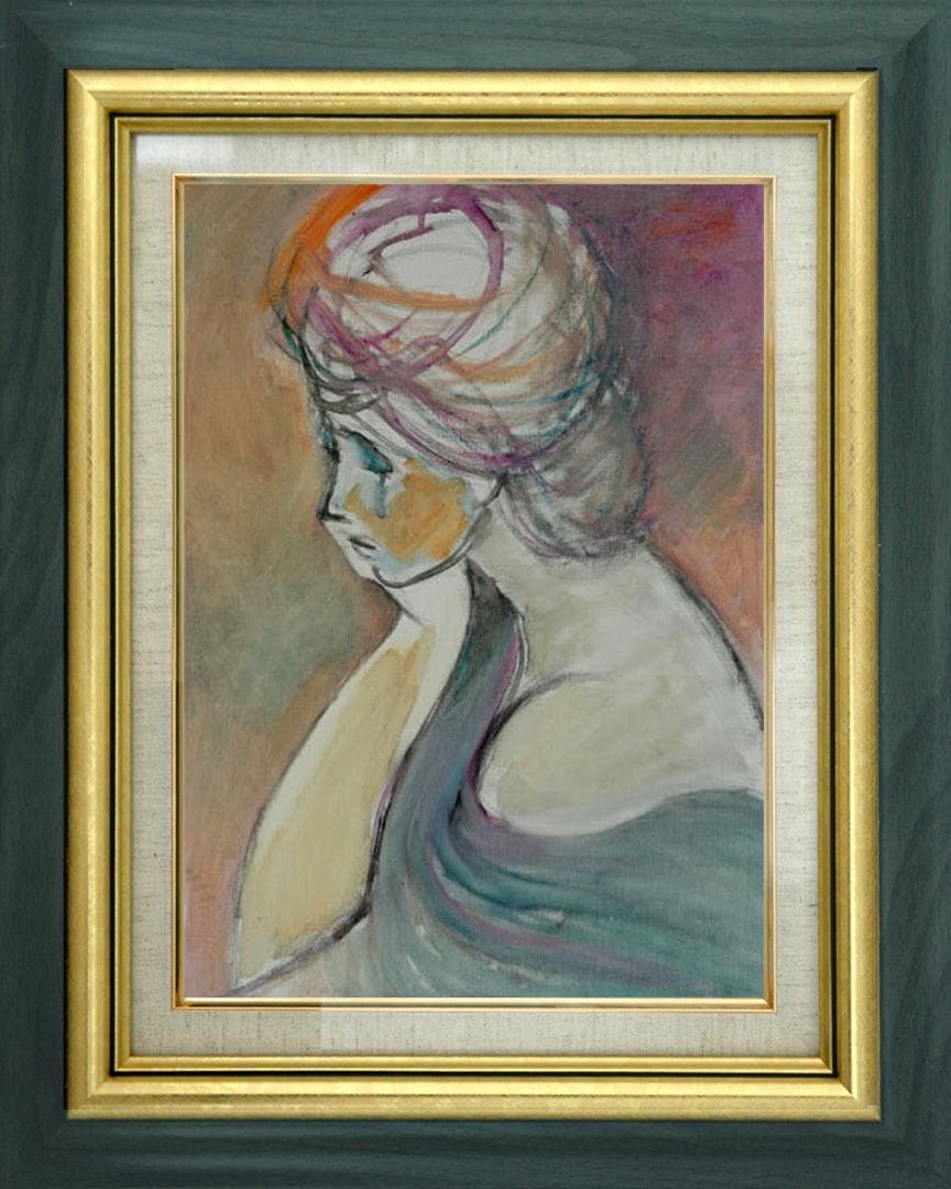 油絵 菅家令子 絵 絵画 インテリア 額付(白) F6-080712 人物 女性