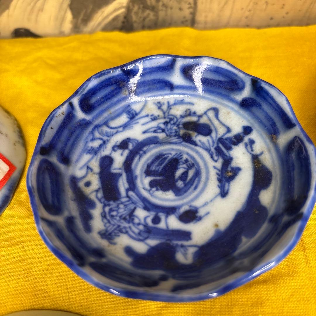 中国美術　染付皿　五客 鶴図