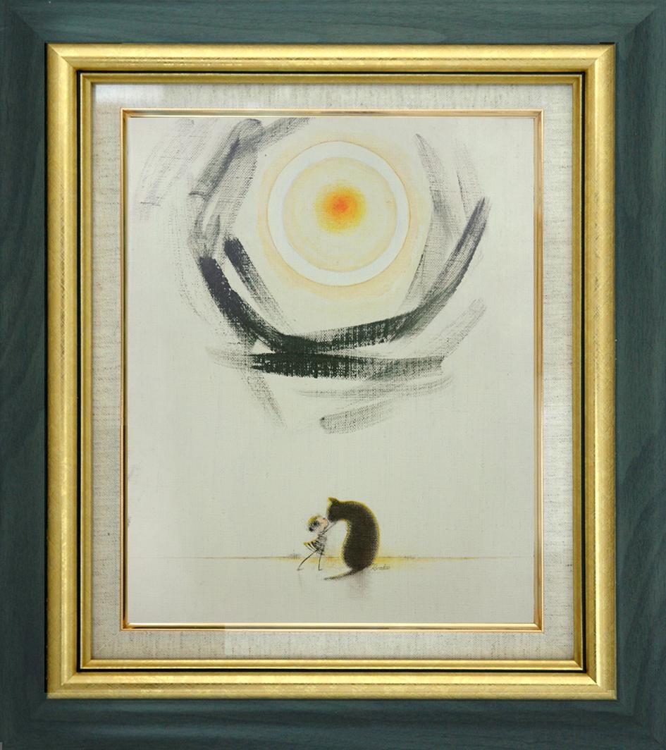 油絵 菅家令子 絵 絵画インテリア額付(白) F3-092018子犬子猫と女の子