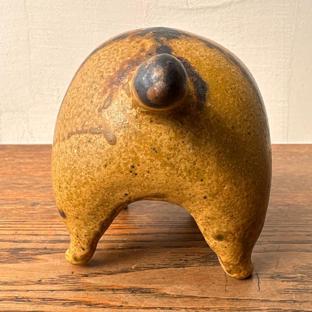 陶芸 太った茶色の虎猫 トラ猫 作家物 短尾 ぼんぼりシッポ 在銘