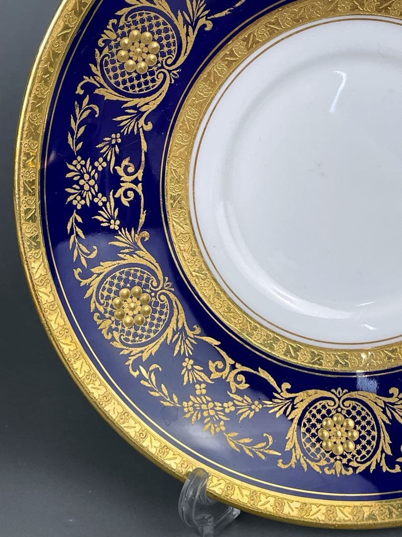 【美品】オールドミントン コバルト地 金彩 ブイヨンカップ＆ソーサー 金盛り