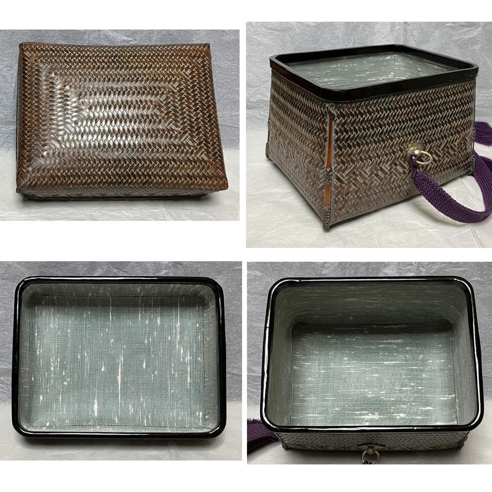 篭師 野口籃峰斎 御所籠 共箱 御所篭 網代 竹編 茶籠 野点 色紙点 茶箱