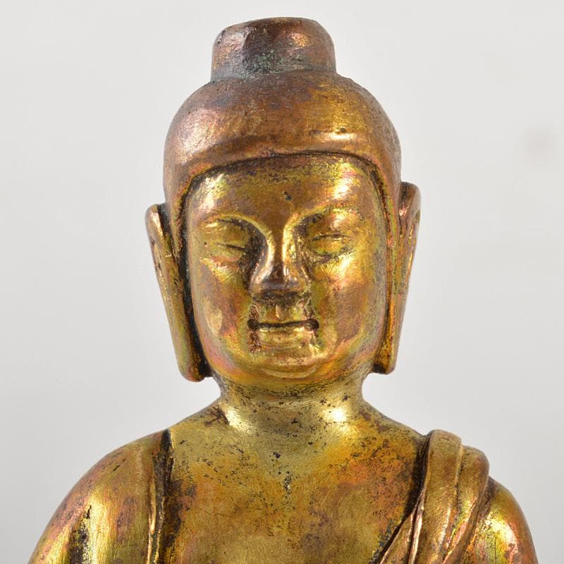 仏教美術　古銅鍍金　仏像　置物　唐木台付　F　R6704