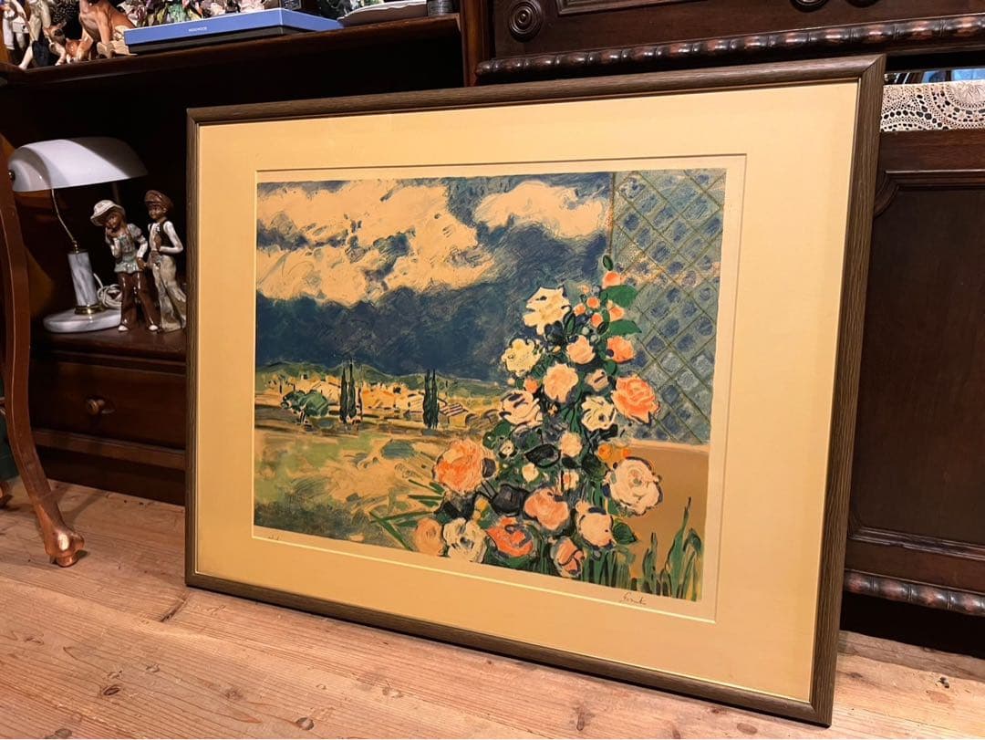 ジル・ゴリチ リトグラフ プロバンスのローズガーデン アート 額縁 インテリア