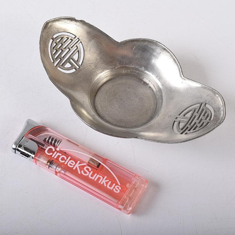 煎茶道具　古錫　鮎銅銘　透かし喜字文　木瓜式　茶托　五客　D　R8421