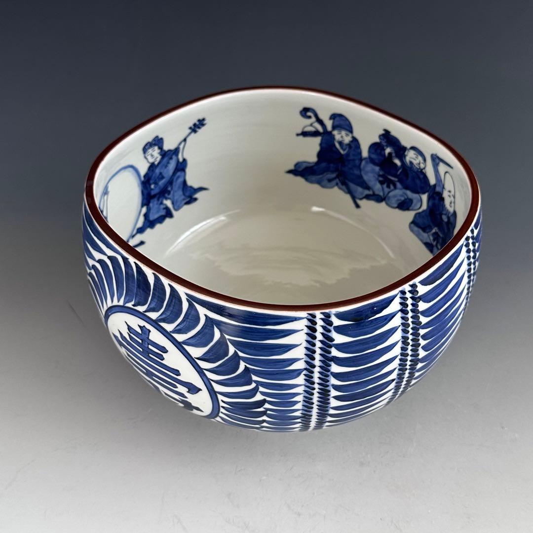 茶道具　染付　俵形　七福神絵　水指　加藤利昇　共箱　京焼　茶会　初釜　縁起が良い