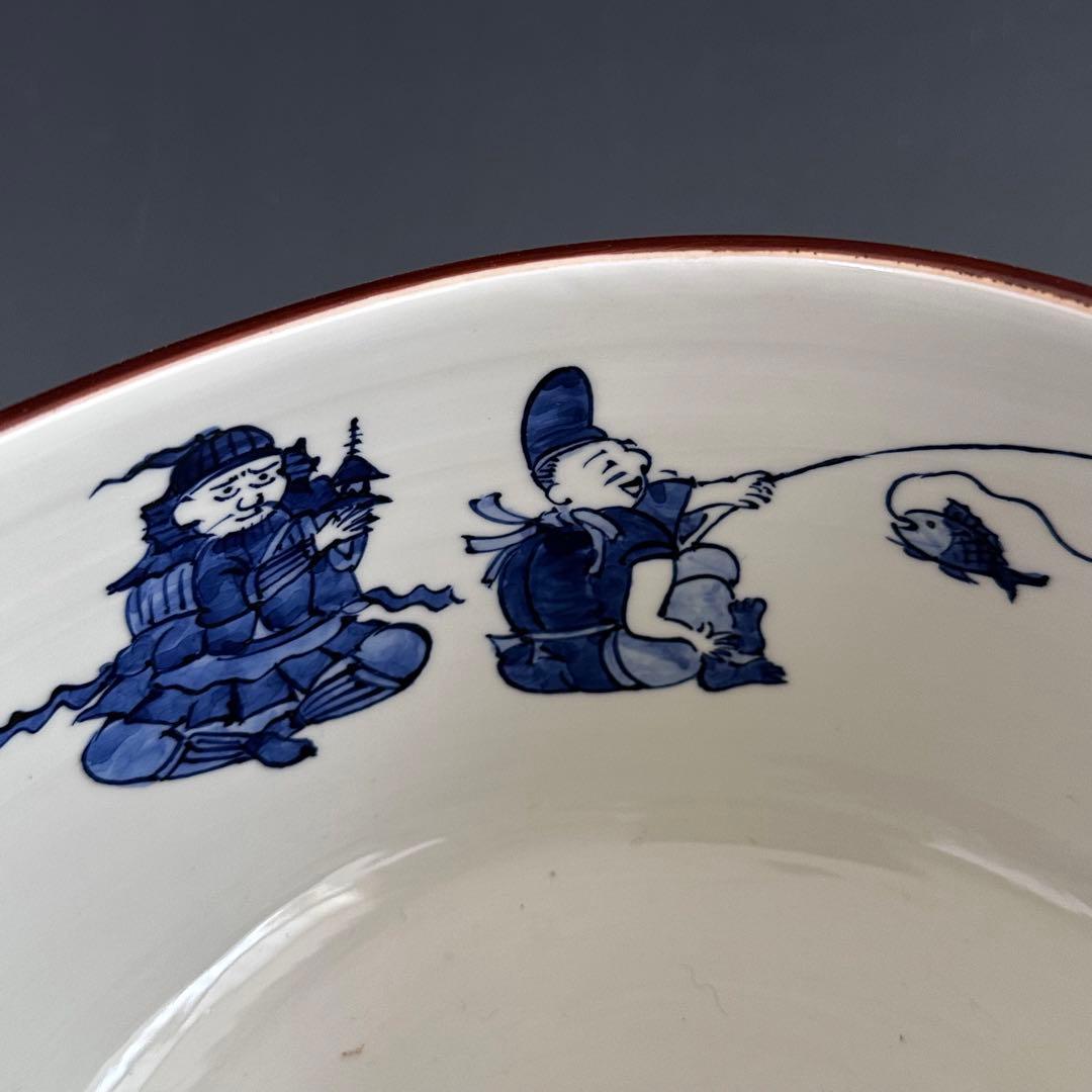 茶道具　染付　俵形　七福神絵　水指　加藤利昇　共箱　京焼　茶会　初釜　縁起が良い