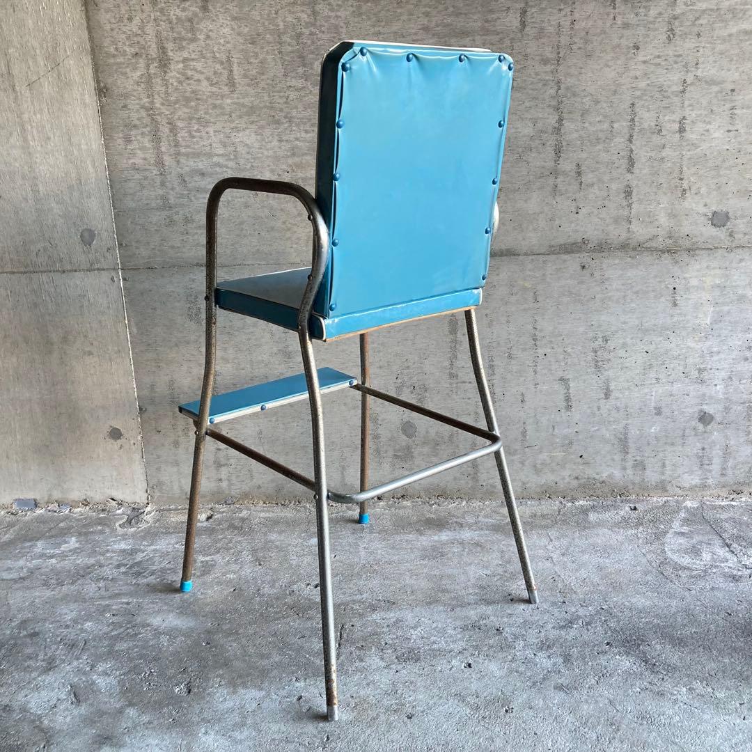 ベビーチェア 子供椅子 ハイチェア 家具 ビニール 青色 ポップ 昭和 レトロ