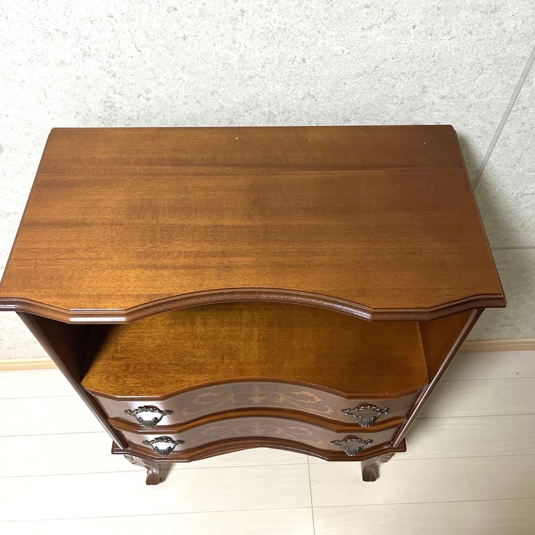 美品　イタリア製　アンティーク　家具　2段　キャビネット　猫足　象嵌　チェスト