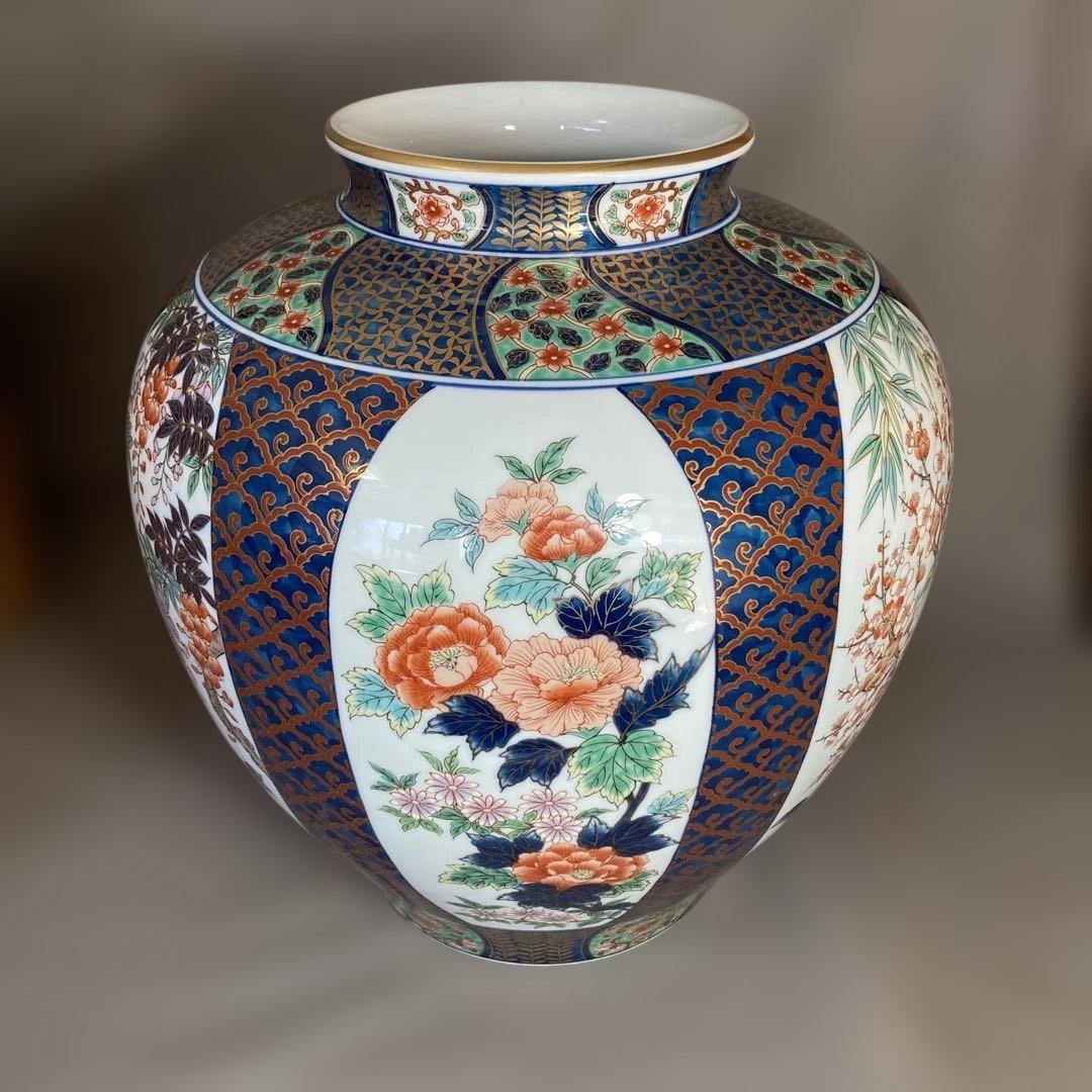 【弥左衛門】古伊万里の伝統　日本の名窯　弥左衛門作　染錦六方割花文　大花瓶