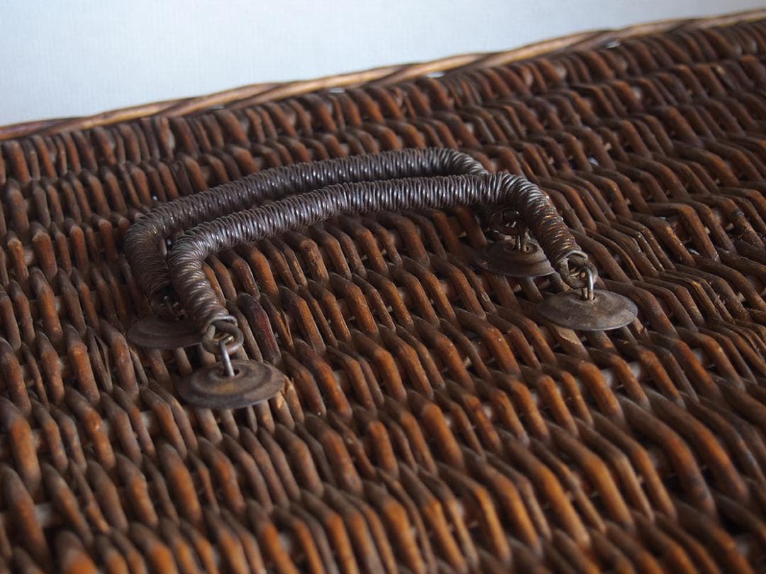 古いバスケット パニエ トランク ピクニック 旅行鞄 収納 欧州/K366