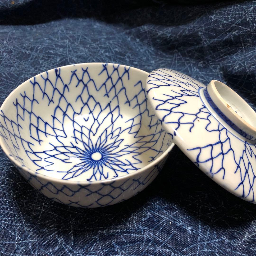 古伊万里　総破れ網手　蓋付き陶器椀物　江戸時代