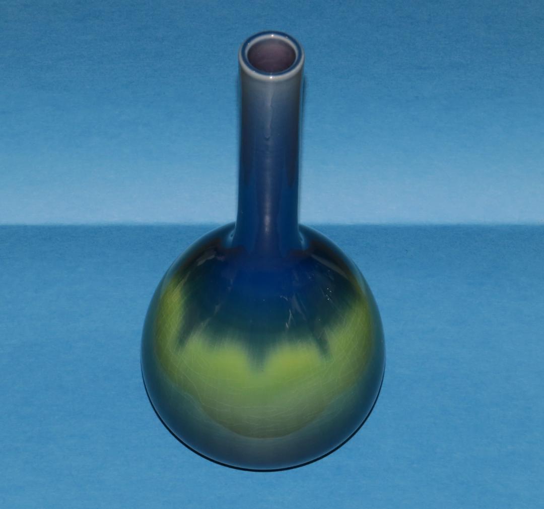 九谷焼　三代・徳田八十吉　彩釉　花入　花器　花瓶　鶴首瓶　共箱