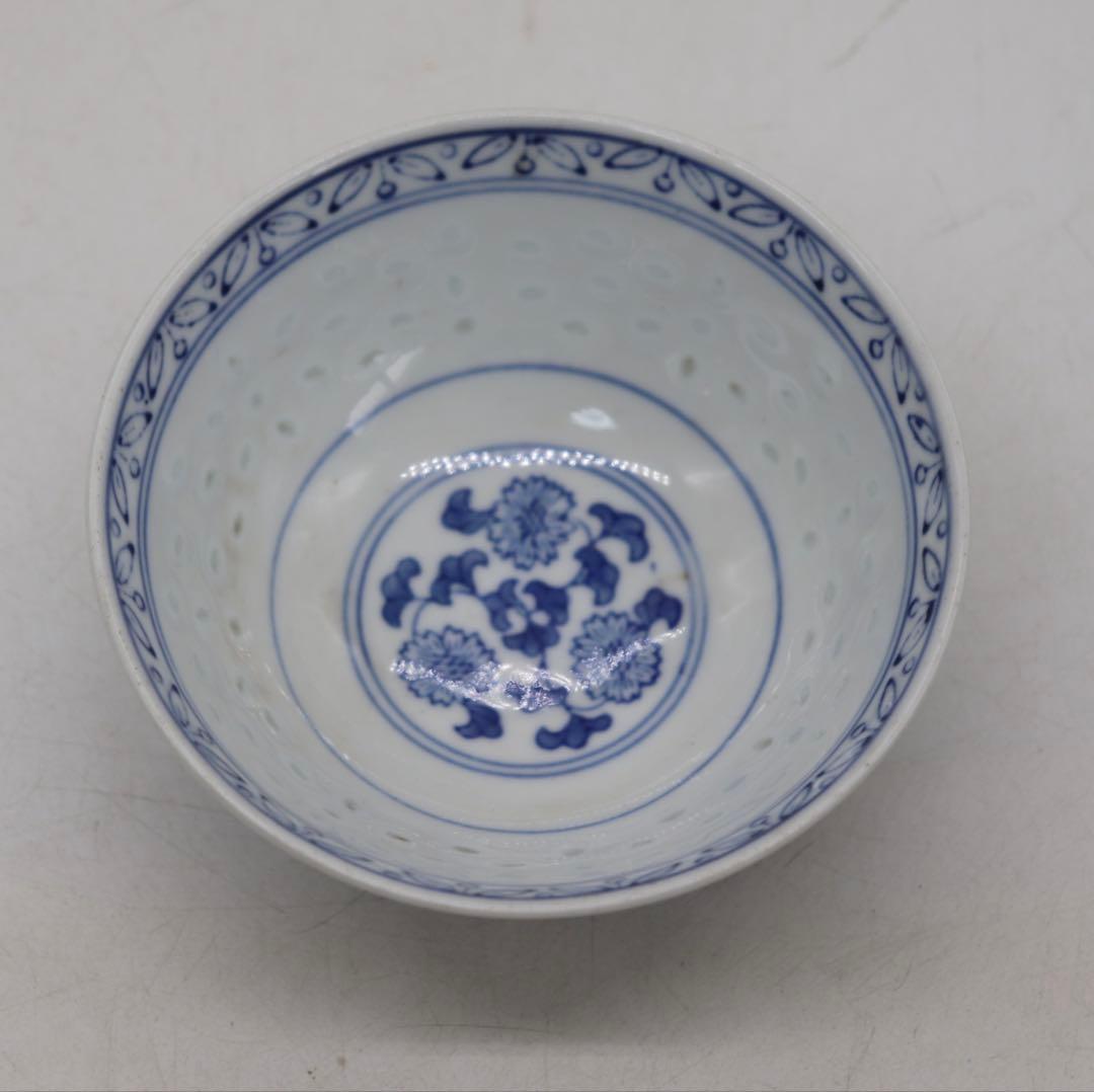 中国　玲瓏器　染付茶碗4点　玩玉　送料込み250425