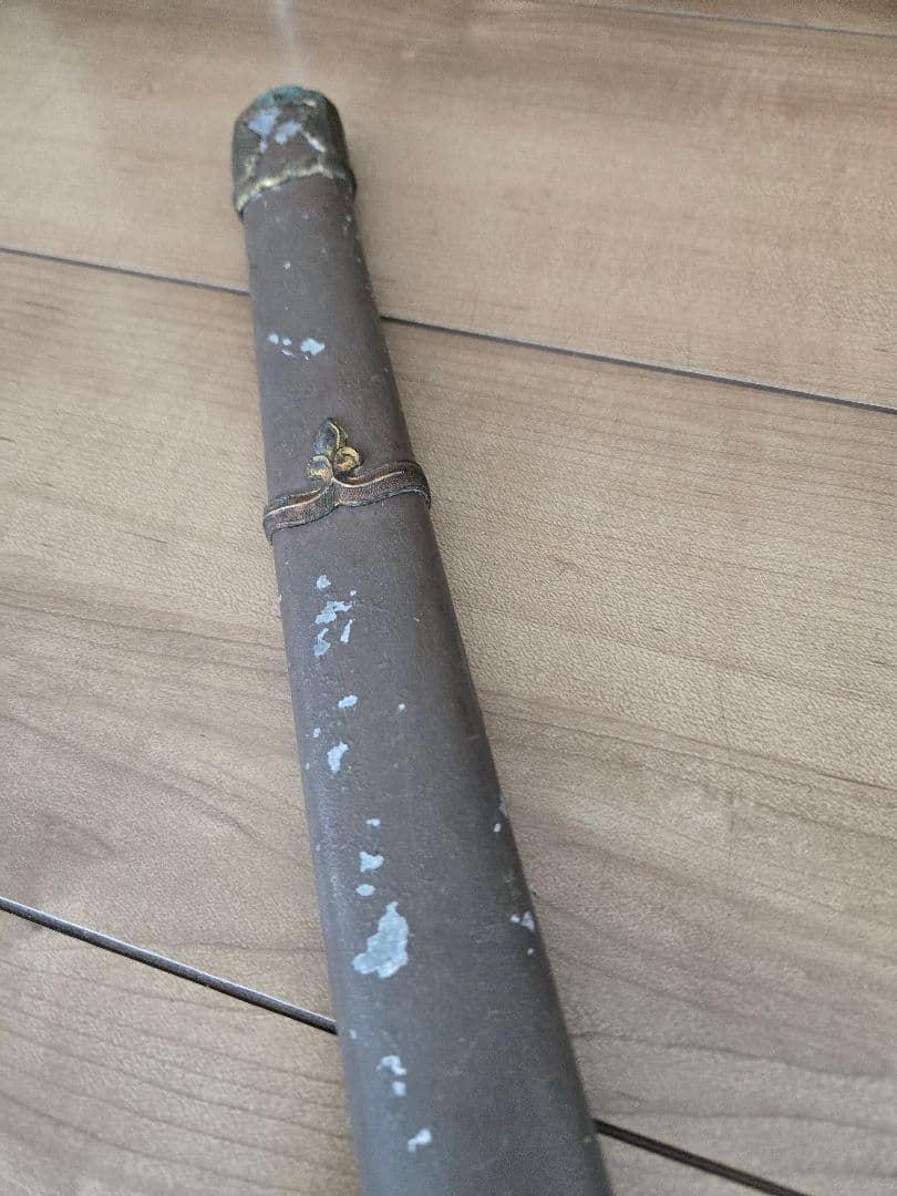 第二次大戦中実物　98式将校軍刀拵え(刀身なし)　8枚切羽　家紋入り　揃い部品