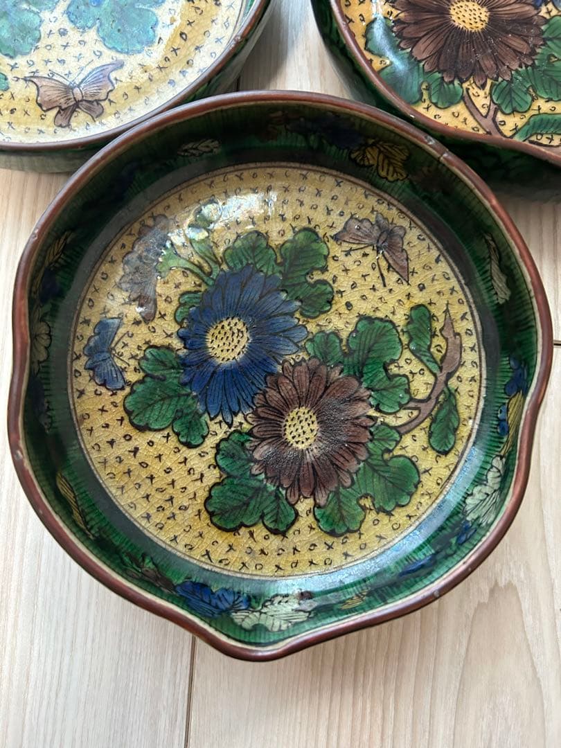 【内容必読】九谷焼　青手九谷　吉田屋　五枚