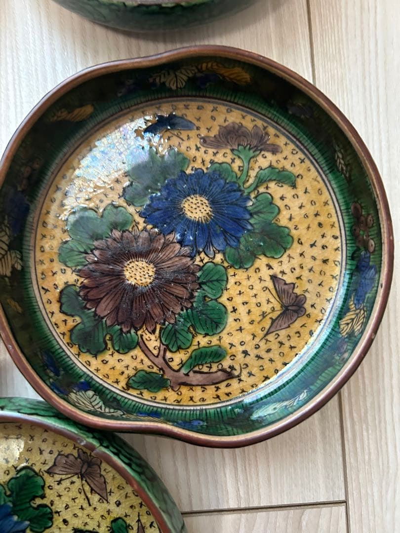 【内容必読】九谷焼　青手九谷　吉田屋　五枚