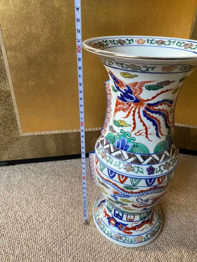 大明萬暦年製銘 染付赤絵花瓶　30.5㎝