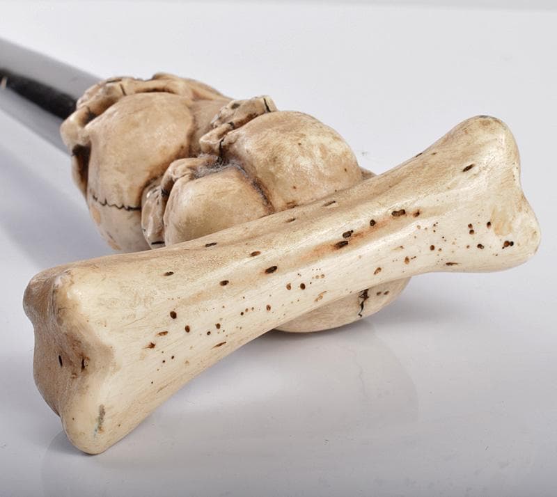 中国　木製　持ち手樹脂　骸骨彫　杖　ステッキ　V　3750B