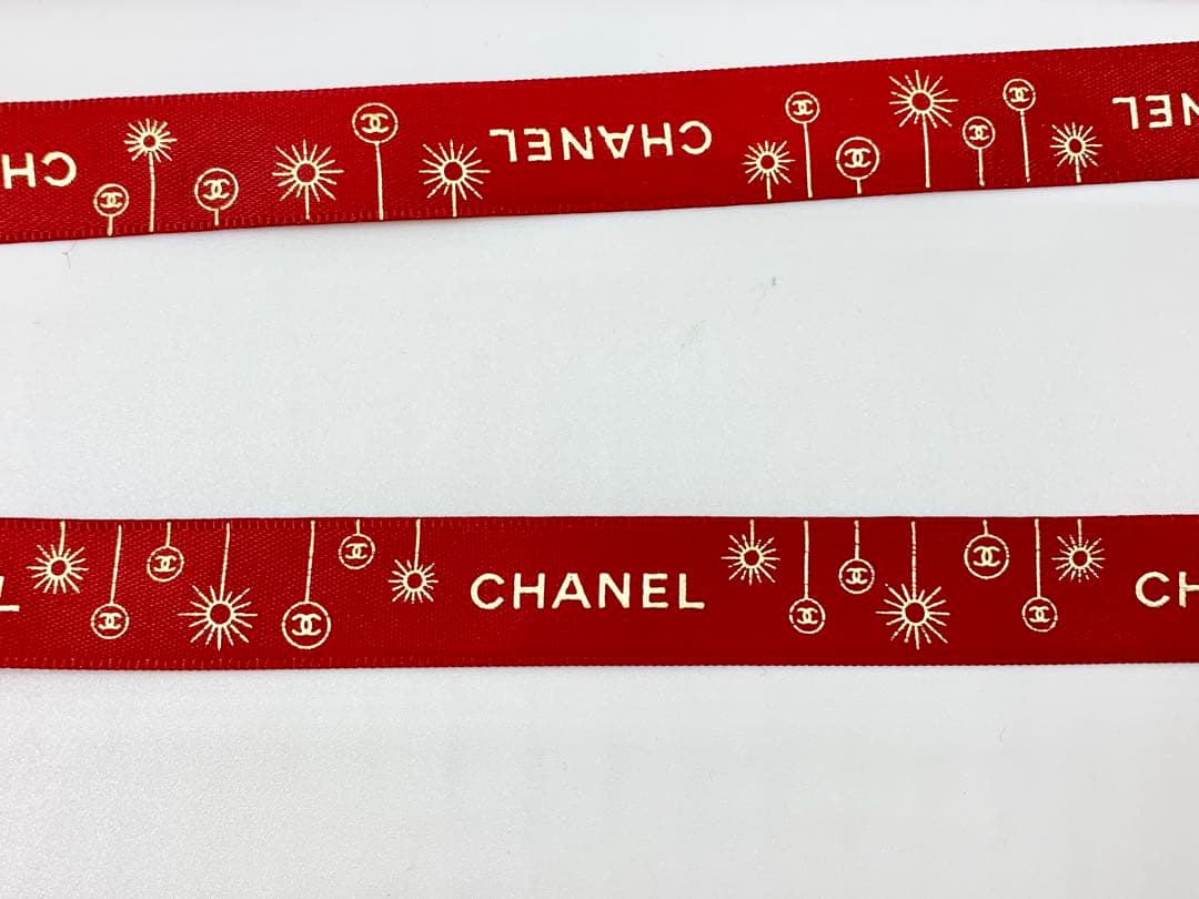 シャネル　赤 リボン ラッピング　ロール　星デザイン　50m