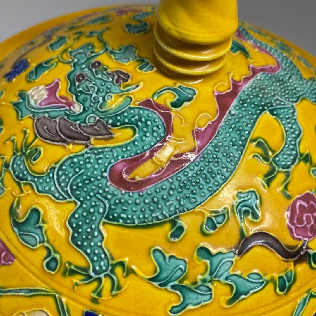 中国美術　龍図蓋物　高さ約20g㎝　東Y7-0331②タヒチ