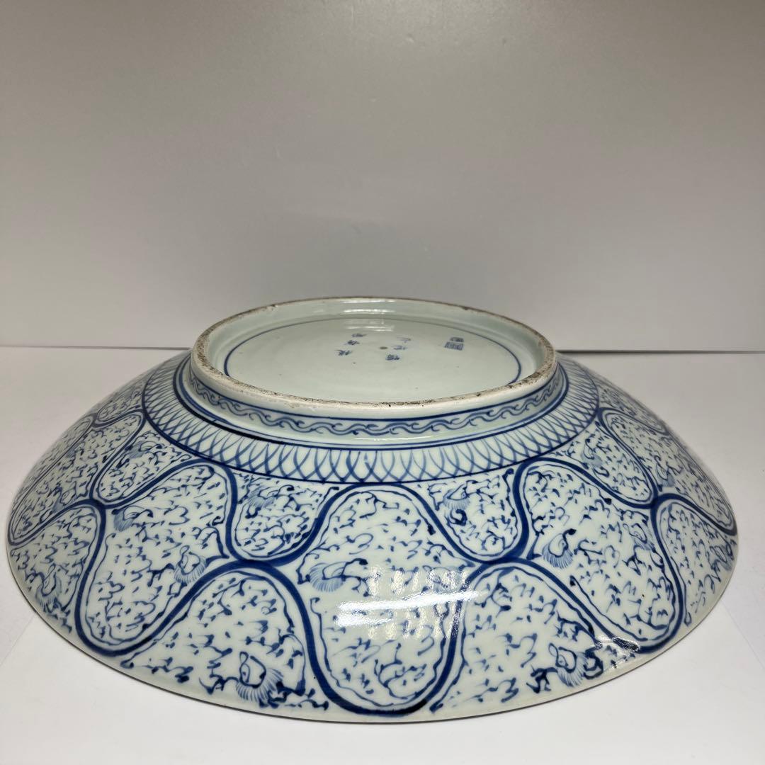 江戸中後期　古伊万里　極美品　染付鳳凰文大皿　約46.5㎝東Y7-1212☆2F