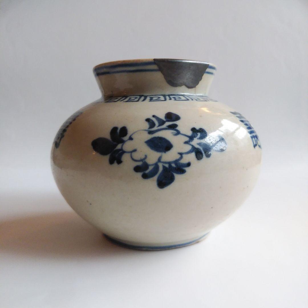 李朝 分院 染付壽字文丸壺 工芸品 陶芸 古伊万里 古美術 中国青花