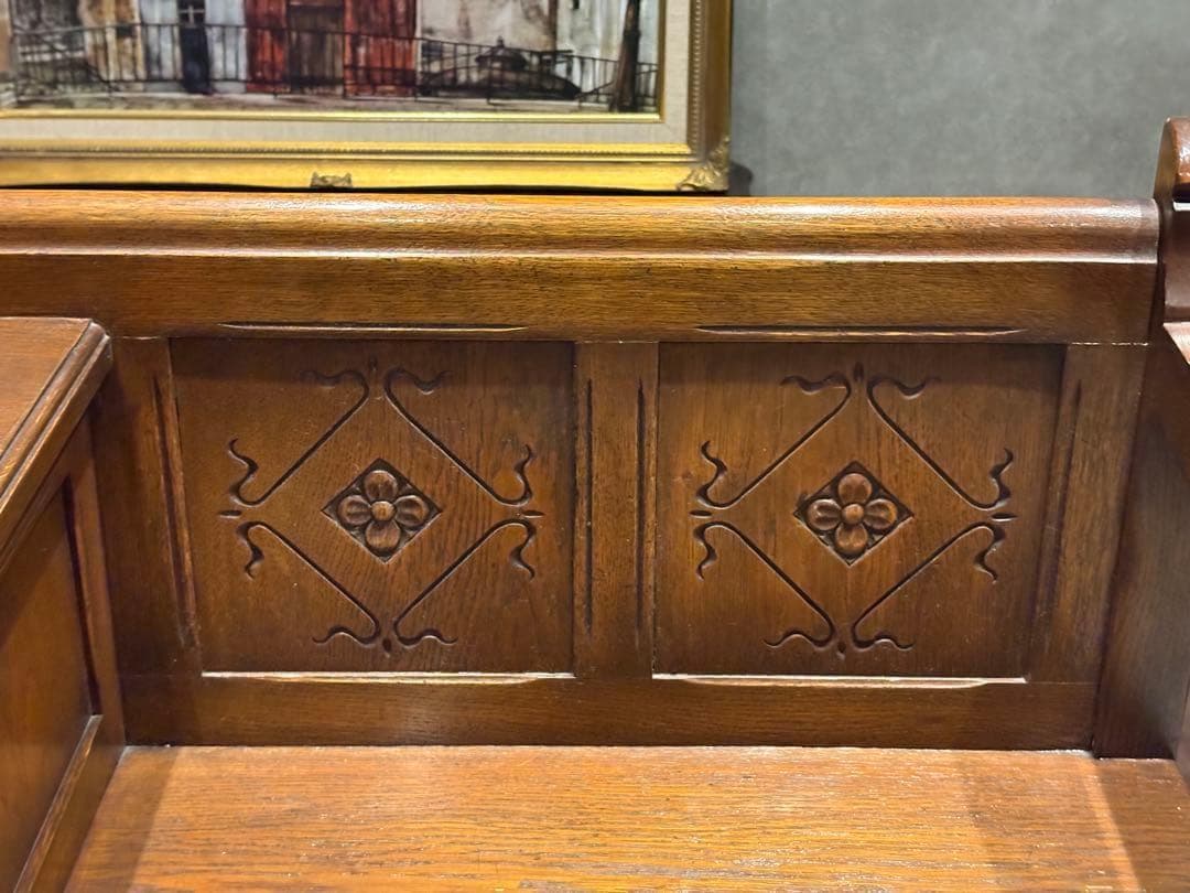 希少　英国　イギリス　テレフォンベンチ　ベンチ　オーク材　アンティーク SH