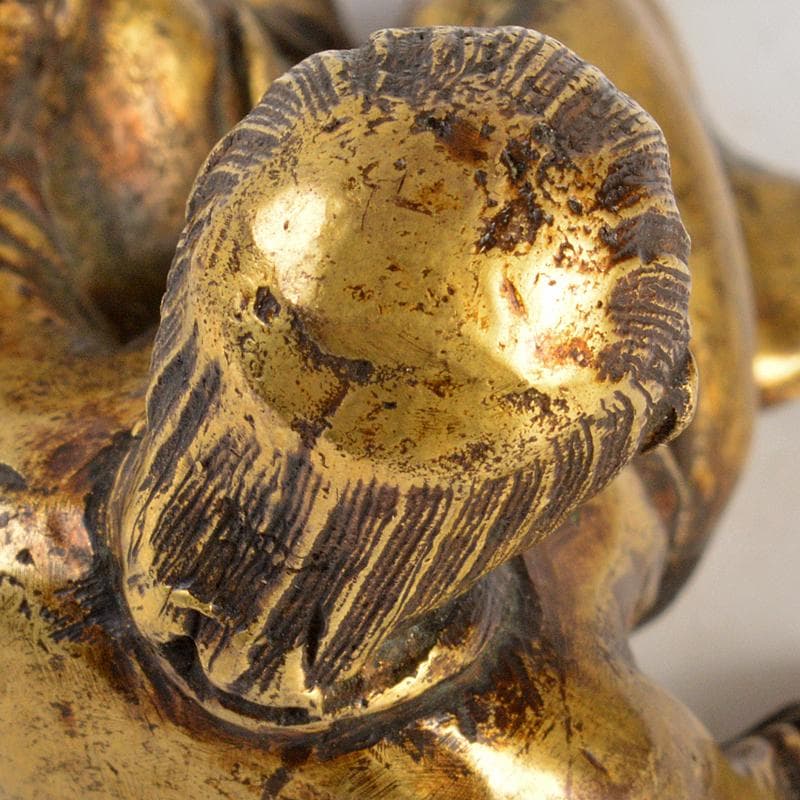 中国　古銅鍍金　人物像　達磨像　紙鎮　置物　M　R7465