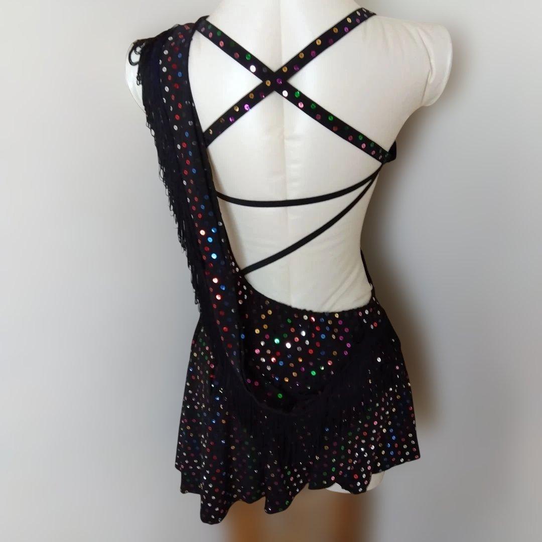ダンス衣装 スパンコール 黒 片肩