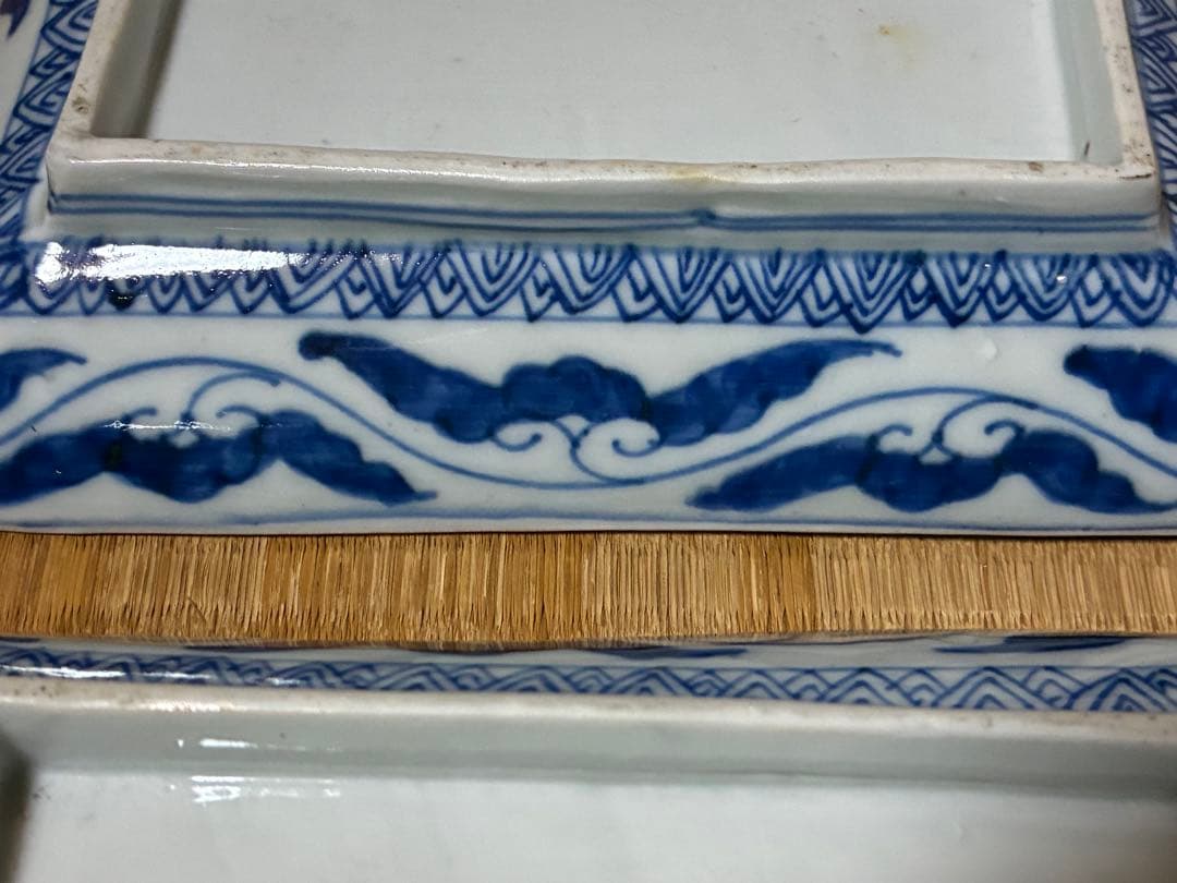 古伊万里 金彩 色絵 鳳凰紋 長皿 長方皿 二枚揃い 時代物