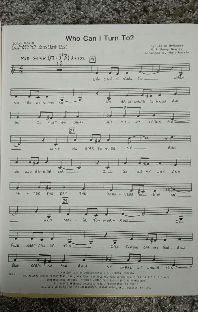ボーカル　ビッグバンド譜面：WHO CAN I TURN TO?