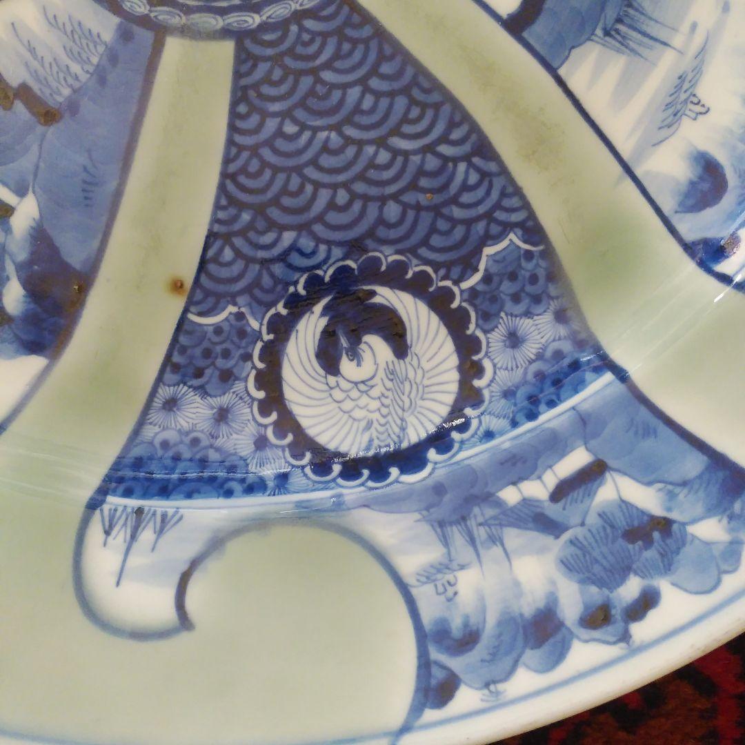 希少　珍品　 古伊万里 有田官窯　青磁染付大皿　特大皿　口径約44cm　有田焼