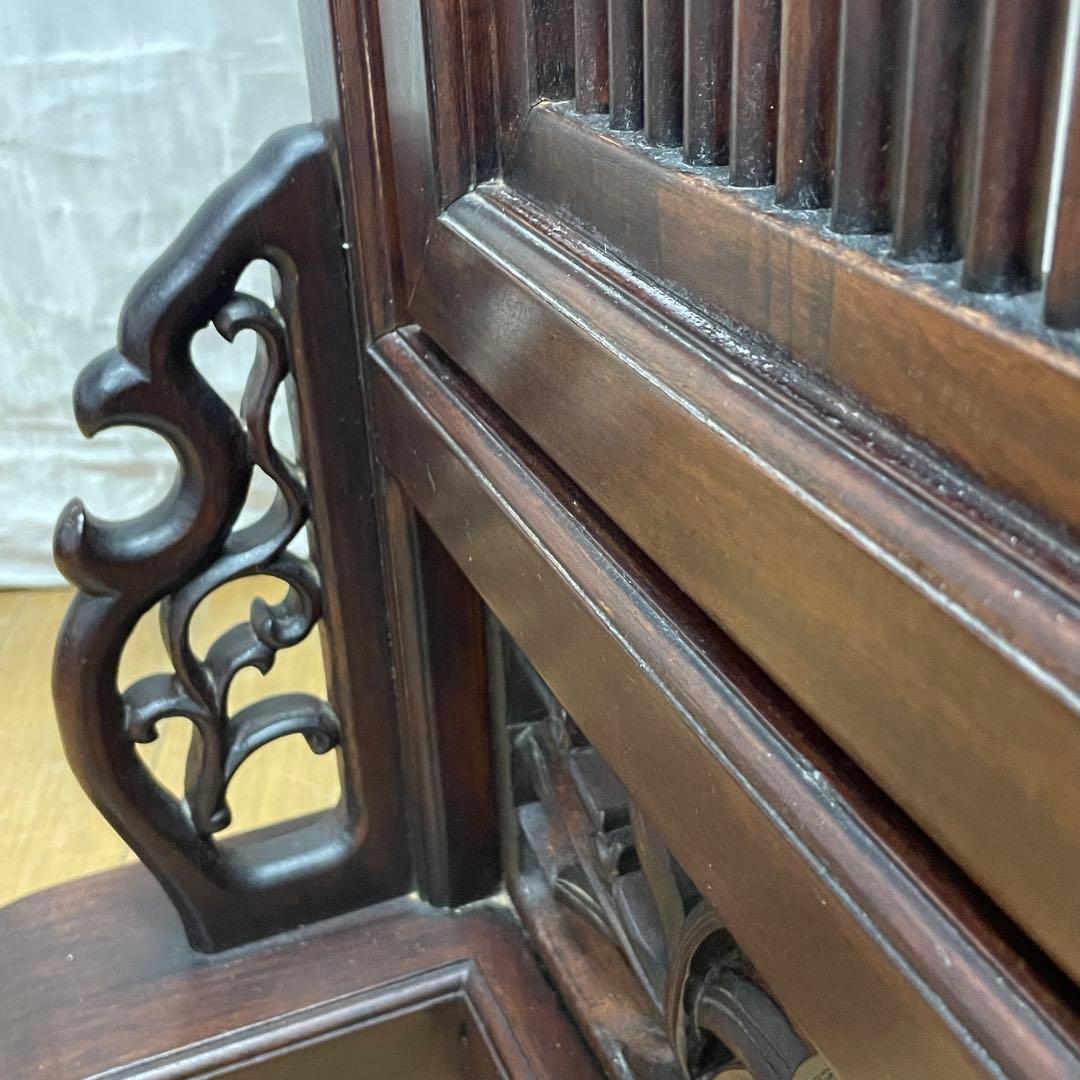 唐木指物 透し彫り 紫檀衝立