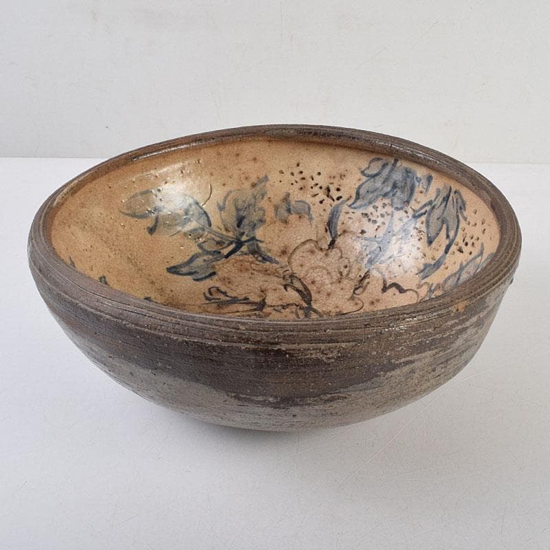 茶道具　瀬戸焼　加藤春岱作　三島写　染付花文　刷毛目　鉢　V　R9291
