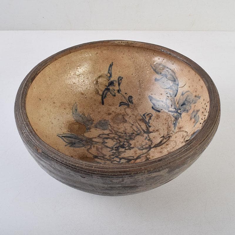 茶道具　瀬戸焼　加藤春岱作　三島写　染付花文　刷毛目　鉢　V　R9291