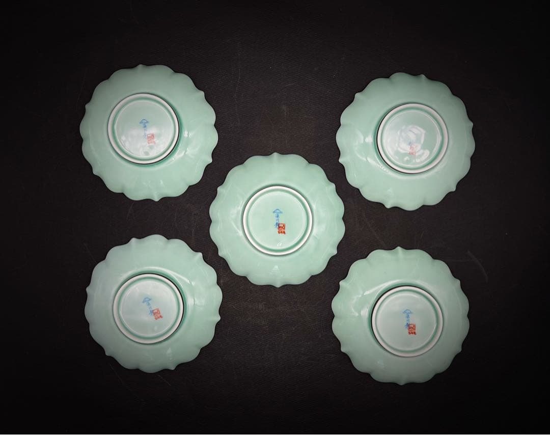 深川製磁　百年庵 笹青磁 皿5枚セット 宮内庁御用達 箱付き