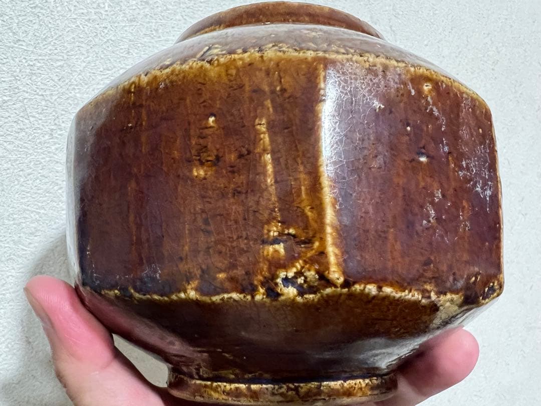 李朝 面取 小壺 飴釉 卯の浮 花入 鑑賞陶器 朝鮮 高麗 骨董 古美術