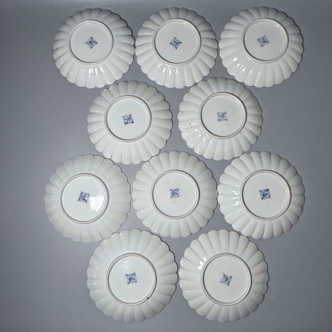 大正時代　十二代　酒井田柿右衛門　錦　鳳凰文菊花形皿　十客　銘　渦福　料理屋