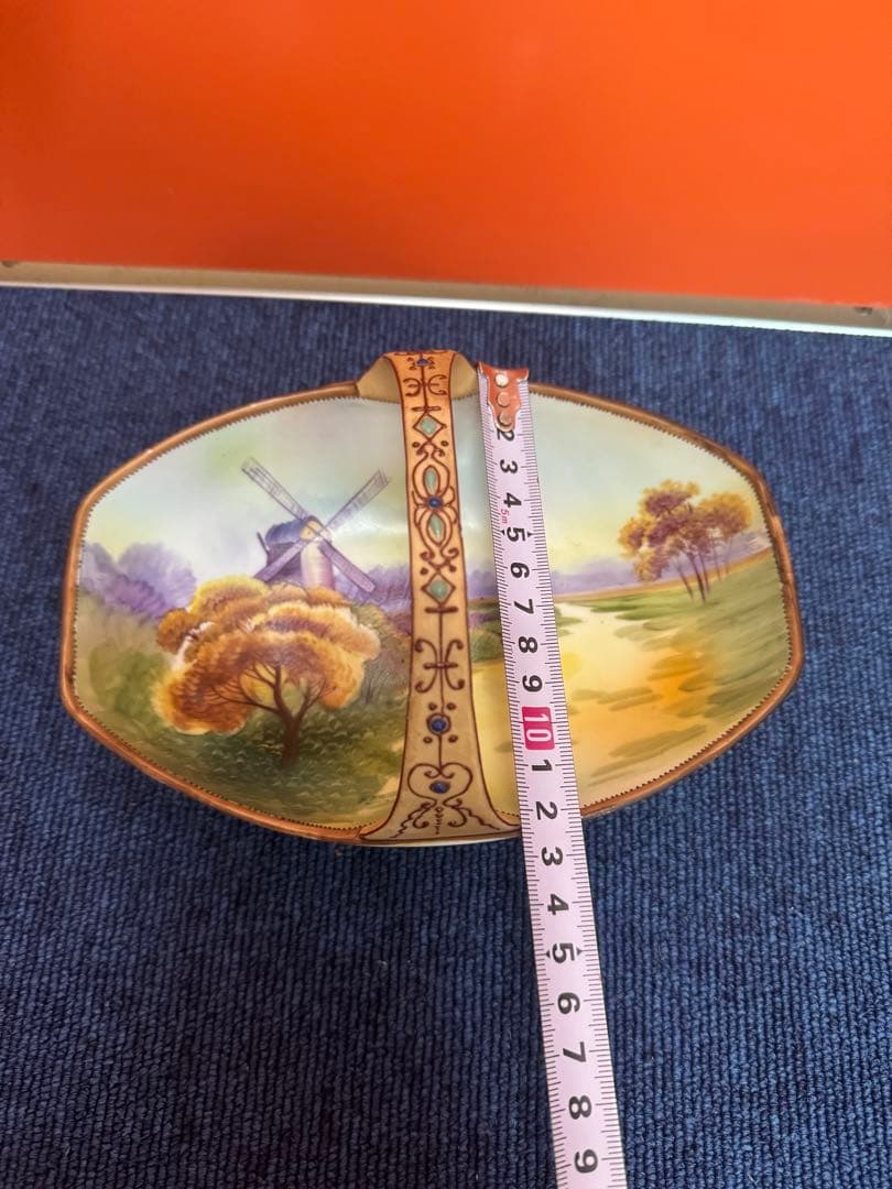 1846 【明治アンティーク】オールドノリタケ 風車図　手提皿　時代物