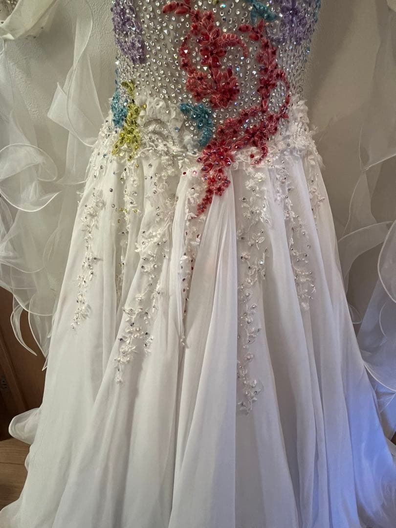 社交ダンス　ドレス　ジャンティ　ホワイト　カラフル　スタンダード