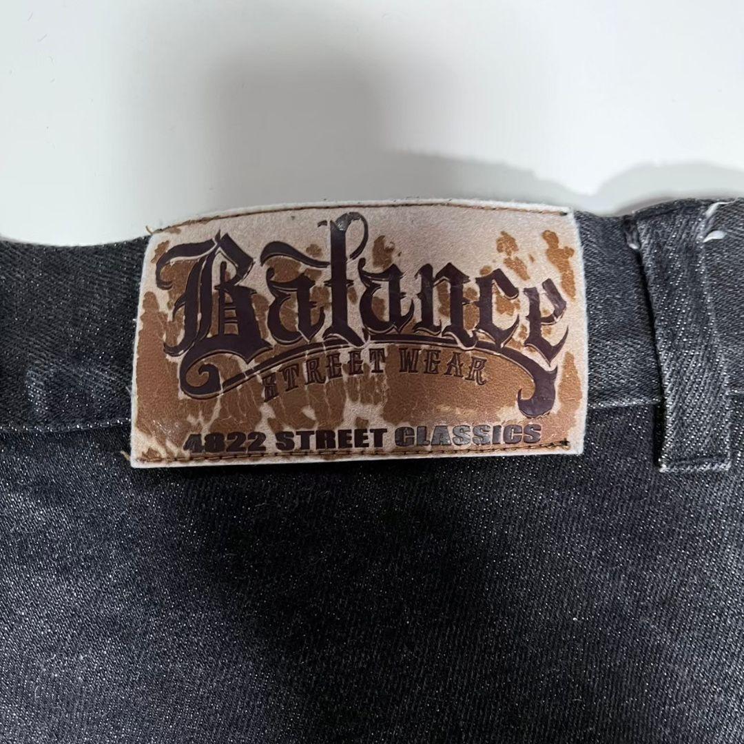 00s バランスストリートウェアワイドブラックデニムパンツロゴ刺繍BALANCE