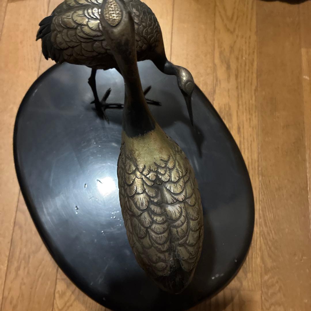 骨董品、縁起物鶴　美術工芸品　古銅色分け青銅　鎌倉山の旧家から出ました