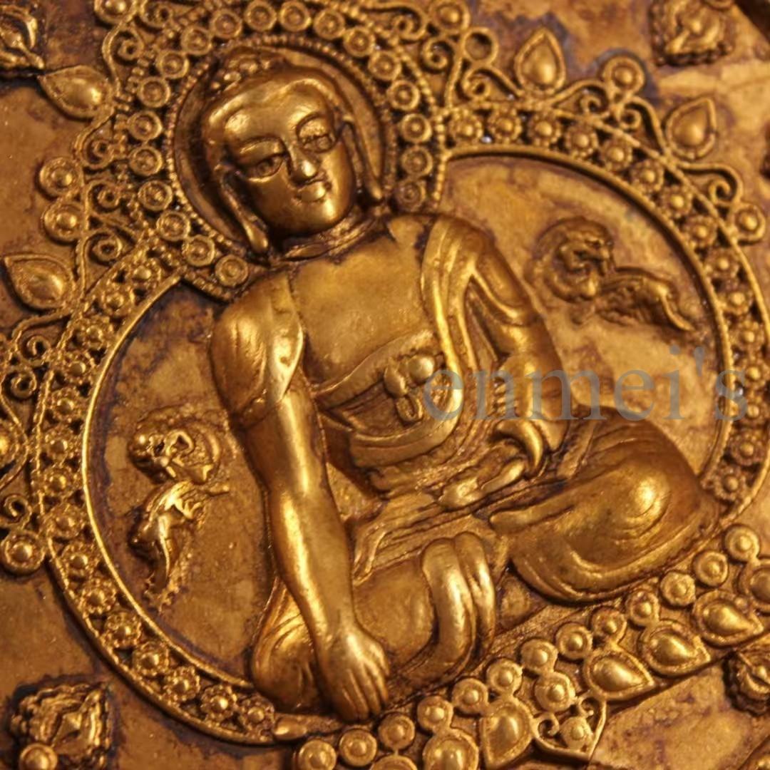 中国古美術・純銅製・鎏金八吉祥仏盤・高浮彫錾刻・仏具・宗教用品・茶道具・風水開運