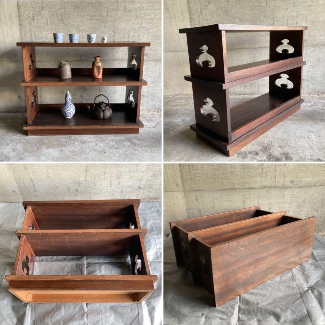 古い飾り棚 置物台 ラック シェルフ 展示 陳列 透かし 木製 家具 レトロ