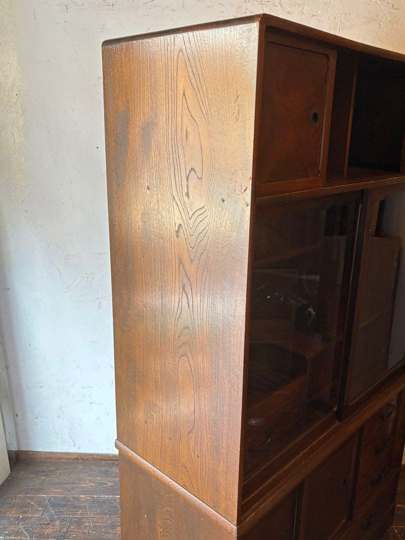 茶棚 木製ガラス扉付きタンス 水屋　飾り棚　違棚　アンティーク　レトロ