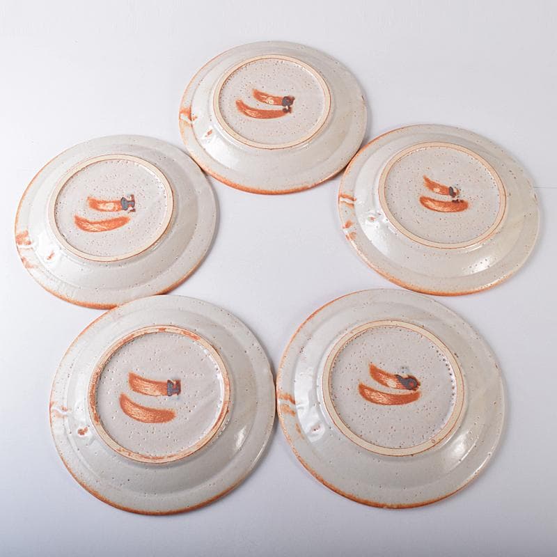 和食器　美濃焼　安藤日出武作　紅志野　草文　平皿　五客　共箱　M　R7893B