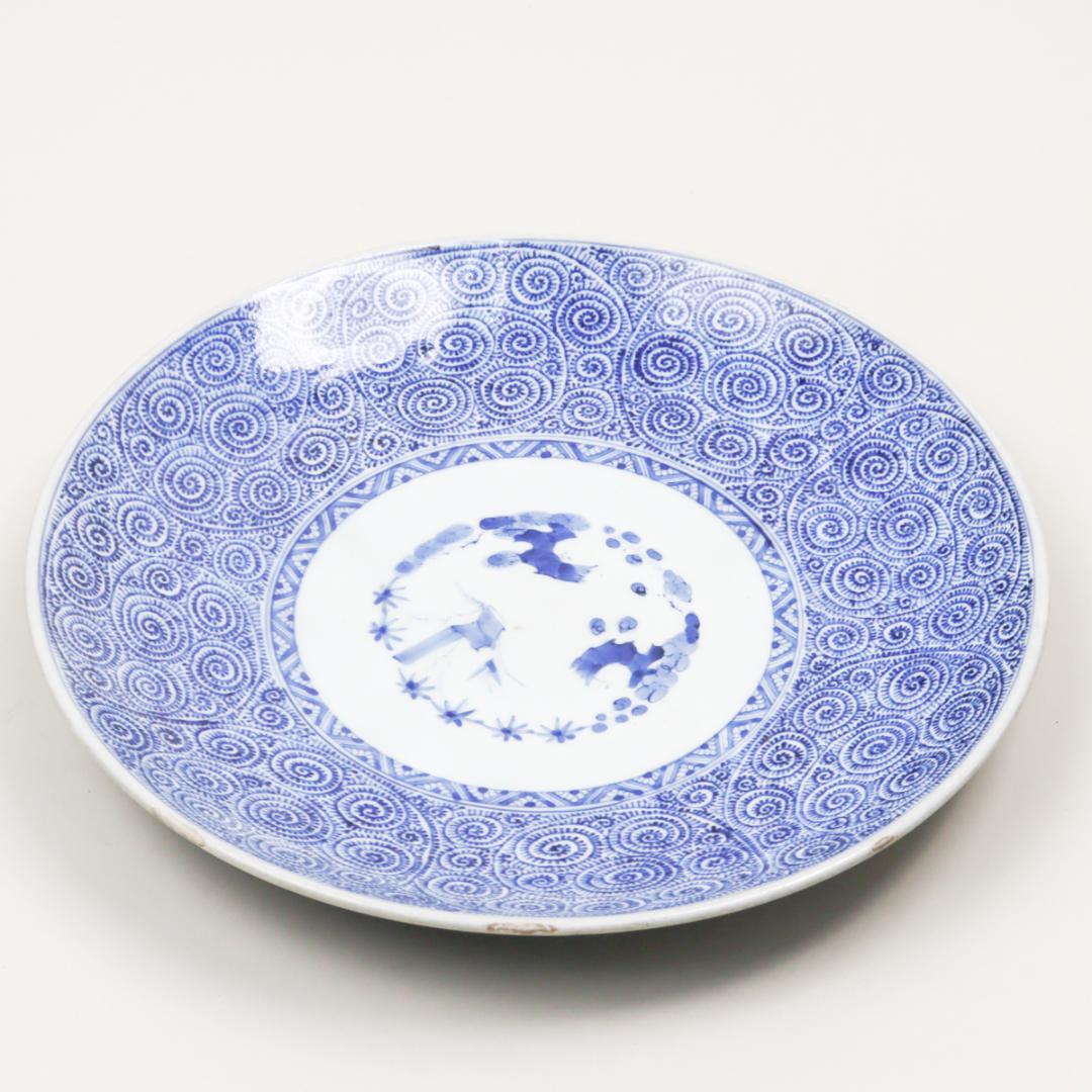 古伊万里 太明成化年製 染付 蛸唐草文 松竹梅図 尺皿