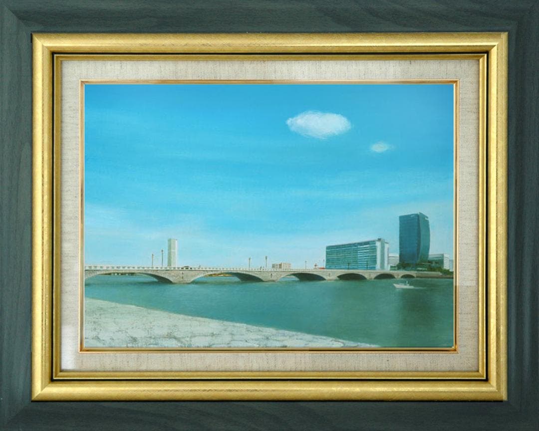 油絵 菅家令子 絵 絵画インテリア 額付(白)F6-080314 風景万代橋新潟